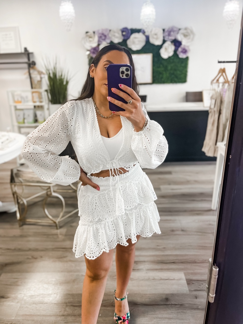 Women's White Eyelet Tiered Dress